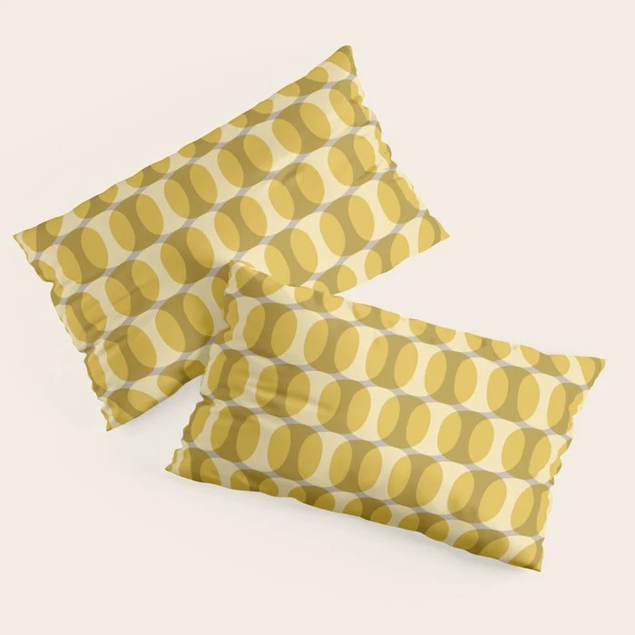 Mid Century Modern Abstract Geometric Spheramod Dot Pattern in Mustard and Gray Pillow Sham