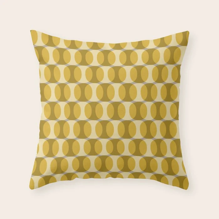 Mid Century Modern Abstract Geometric Spheramod Dot Pattern in Mustard and Gray Throw Pillow