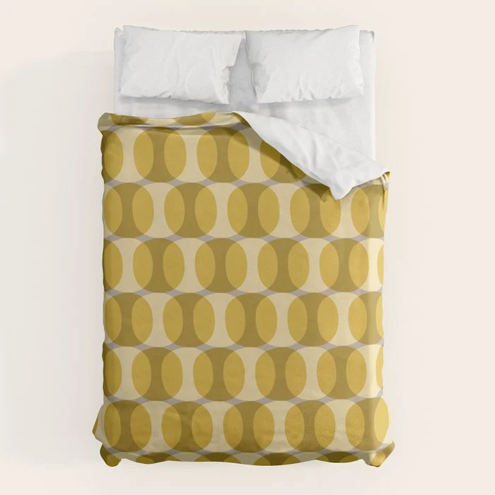 Mid Century Modern Abstract Geometric Spheramod Dot Pattern in Mustard and Gray Duvet Cover