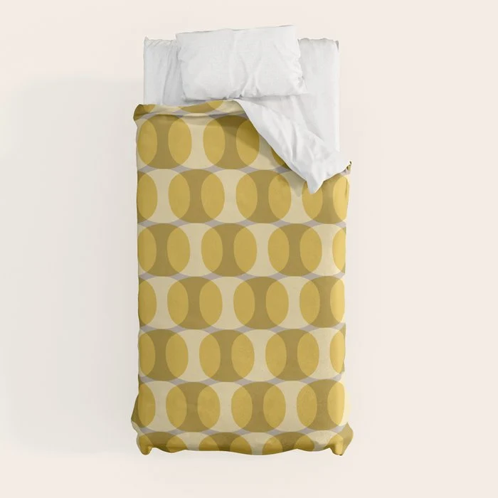 Mid Century Modern Abstract Geometric Spheramod Dot Pattern in Mustard and Gray Duvet Cover