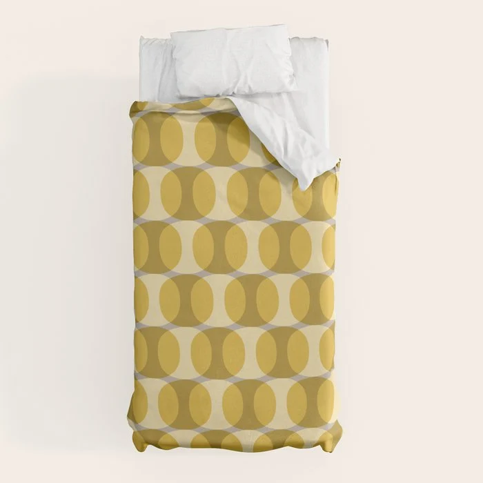 Mid Century Modern Abstract Geometric Spheramod Dot Pattern in Mustard and Gray Duvet Cover