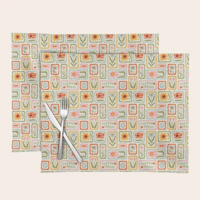 Colorful vintage flower art frame pattern Placemat