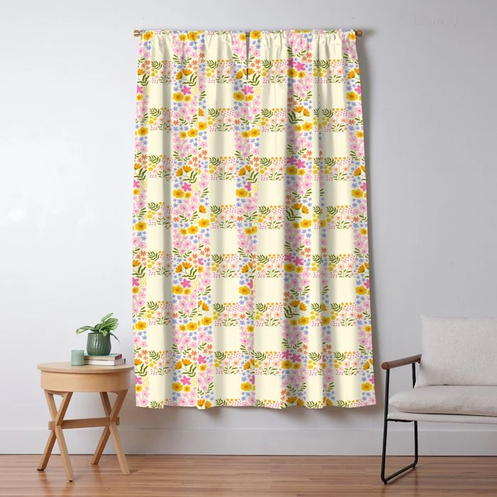 Vintage geometric flower art pattern Window Curtain