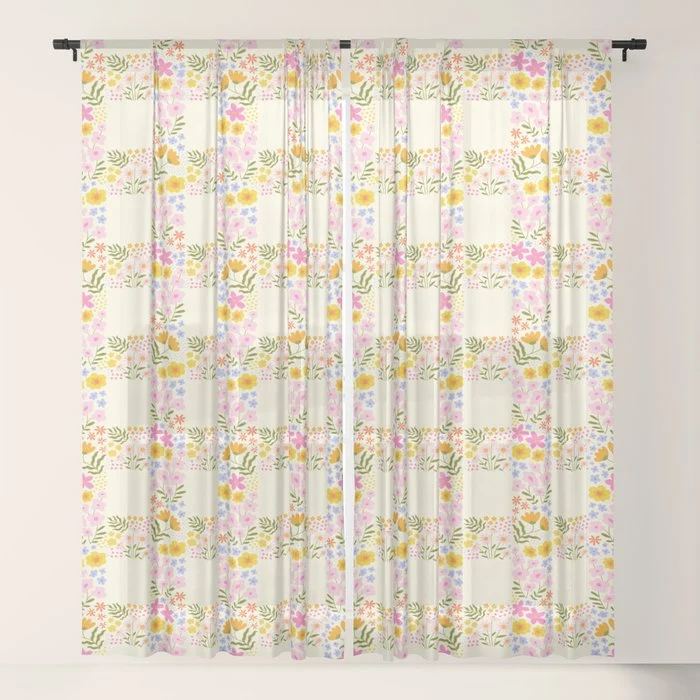 Vintage geometric flower art pattern Window Curtain