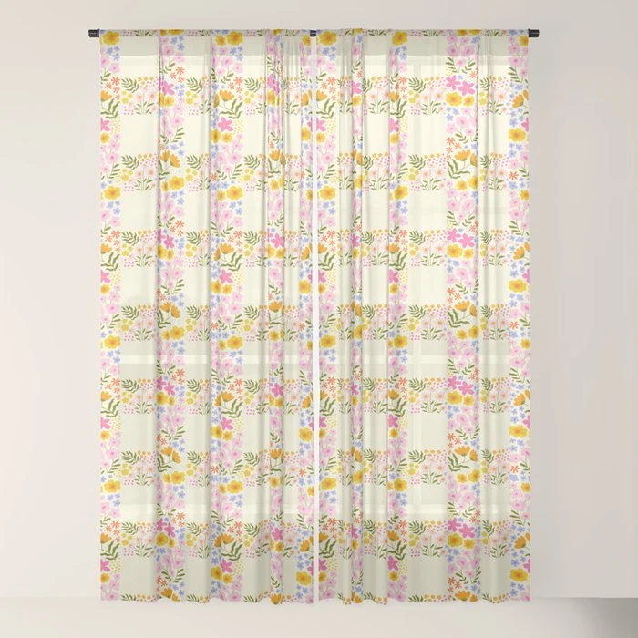 Vintage geometric flower art pattern Window Curtain