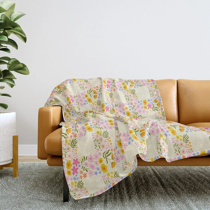 Vintage geometric flower art pattern Throw Blanket