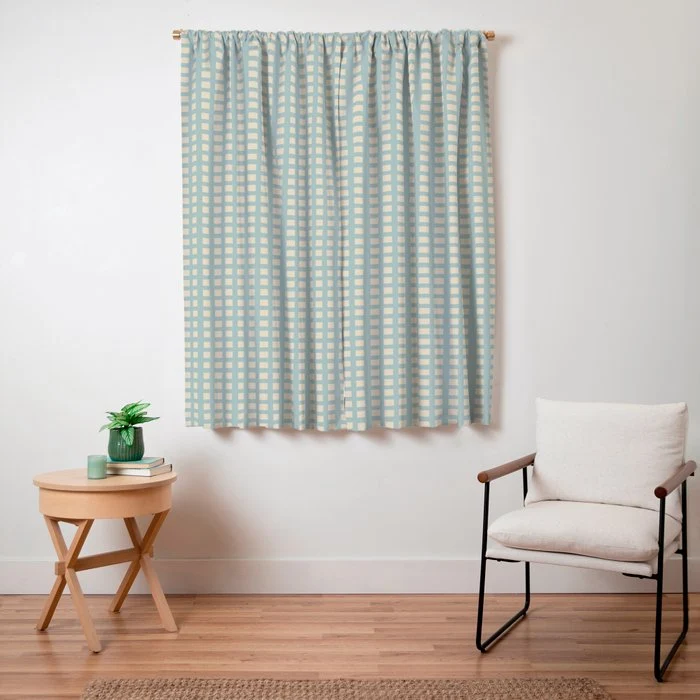 Blue geometric gingham grid art pattern Window Curtain