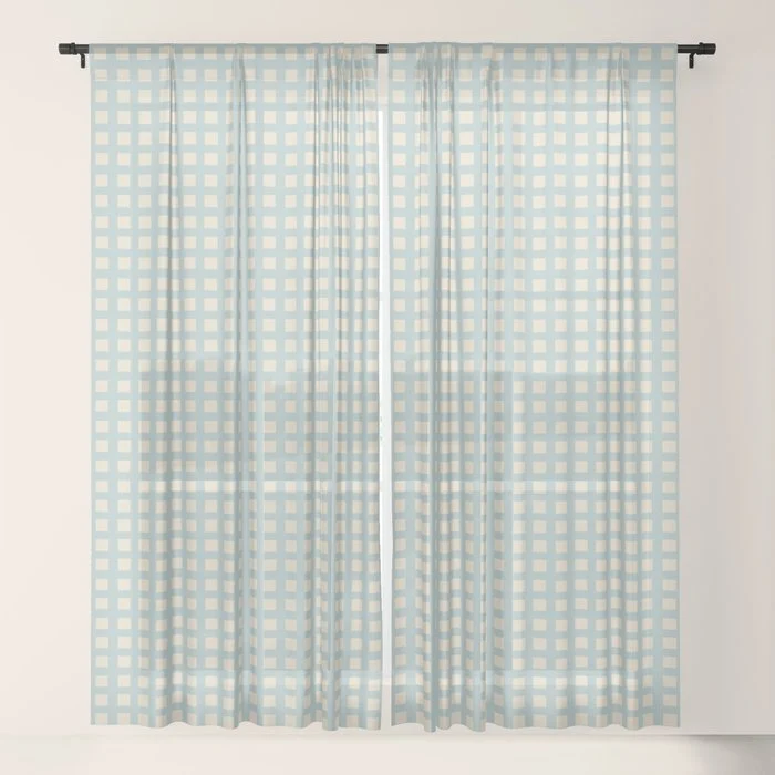 Blue geometric gingham grid art pattern Window Curtain