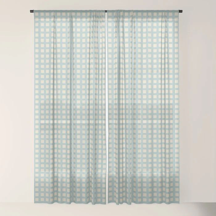 Blue geometric gingham grid art pattern Window Curtain