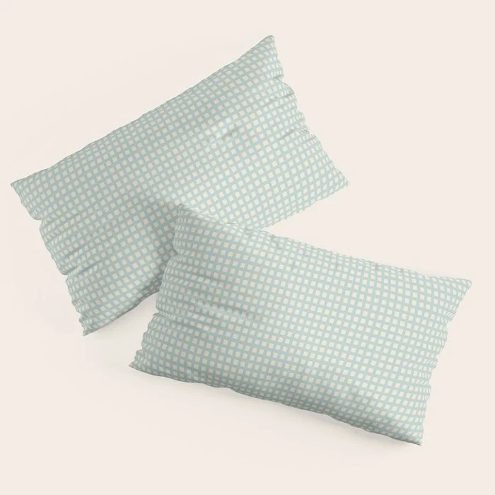 Blue geometric gingham grid art pattern Pillow Sham