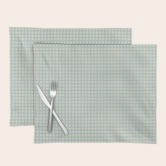 Blue geometric gingham grid art pattern Placemat