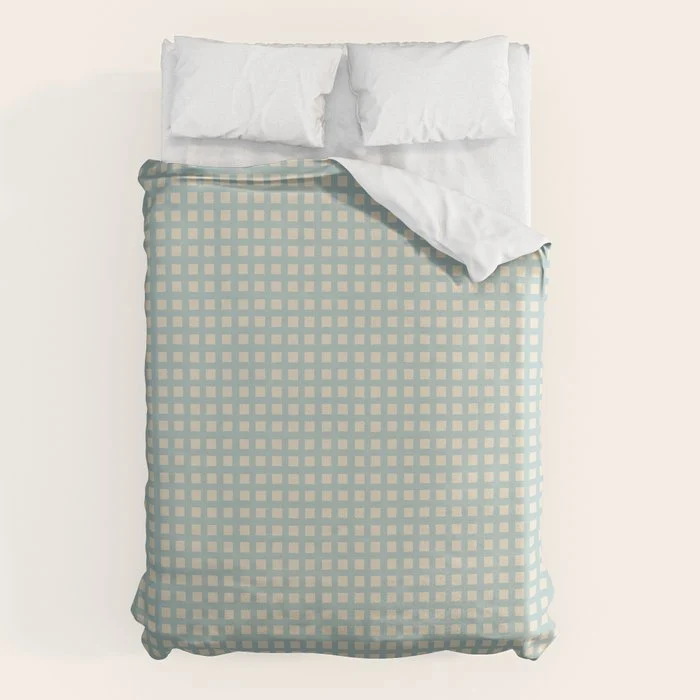 Blue geometric gingham grid art pattern Duvet Cover