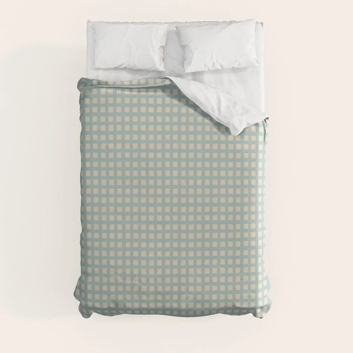 Blue geometric gingham grid art pattern Duvet Cover