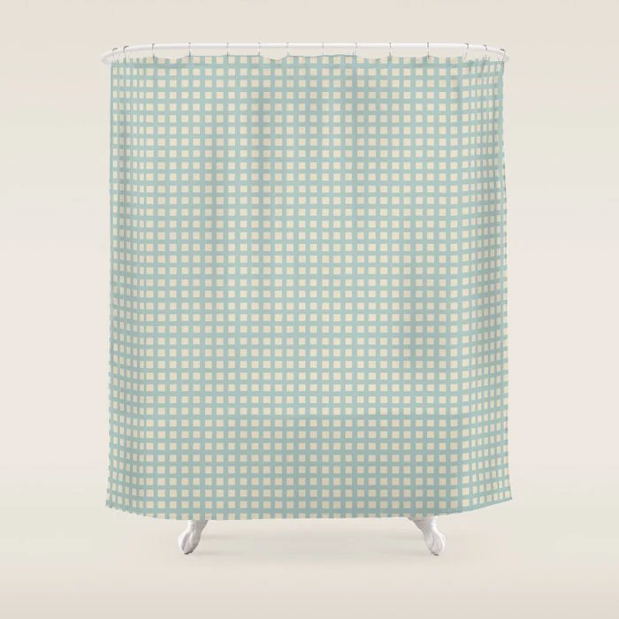 Blue geometric gingham grid art pattern Shower Curtain