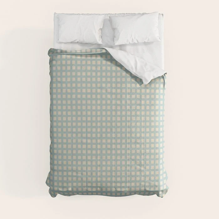 Blue geometric gingham grid art pattern Comforter