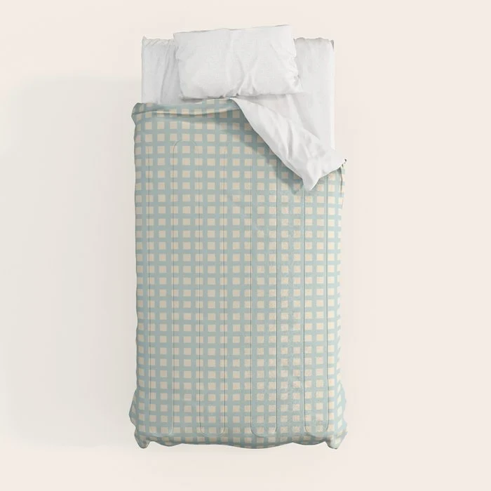 Blue geometric gingham grid art pattern Comforter