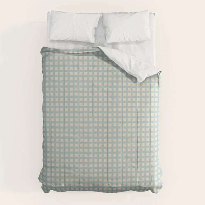 Blue geometric gingham grid art pattern Comforter