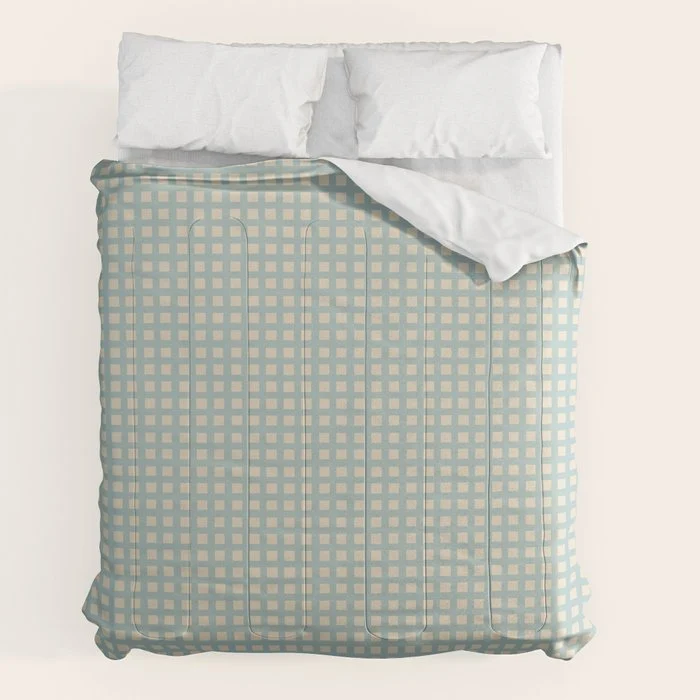 Blue geometric gingham grid art pattern Comforter