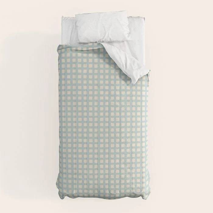 Blue geometric gingham grid art pattern Comforter
