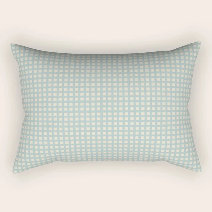 Blue geometric gingham grid art pattern Rectangular Pillow