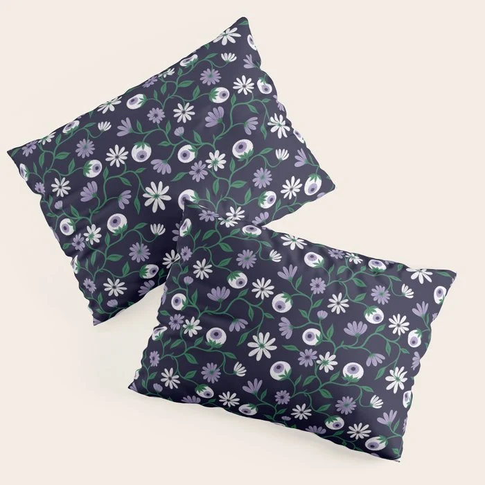 Dark Gothic Floral Garden Flowers and Eyes Creepy Halloween Pillow Sham