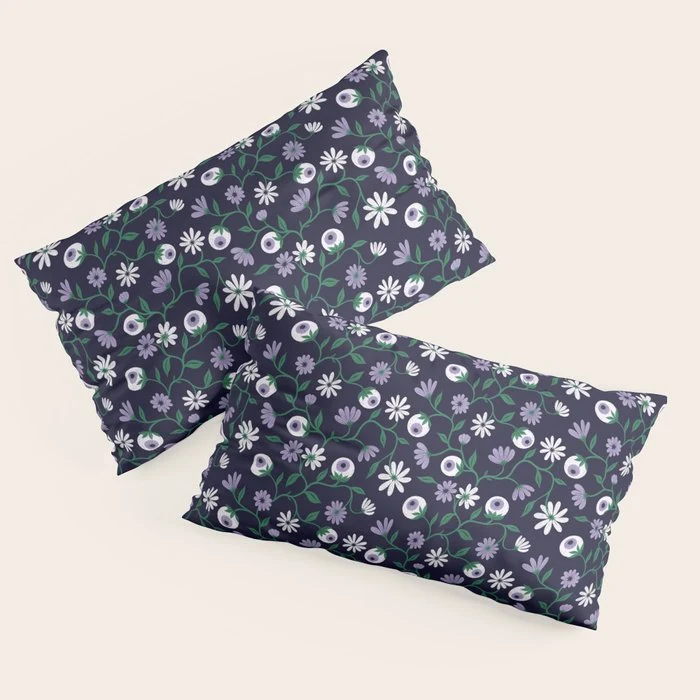 Dark Gothic Floral Garden Flowers and Eyes Creepy Halloween Pillow Sham