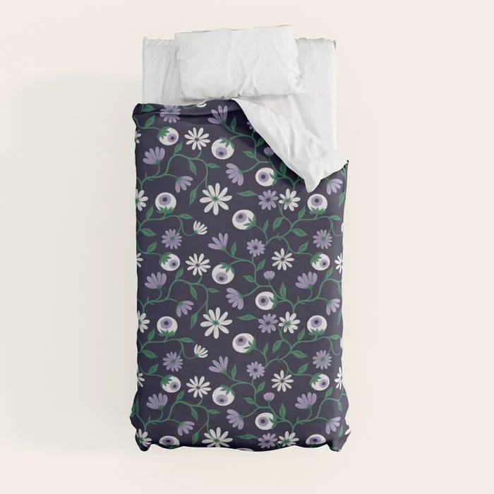Dark Gothic Floral Garden Flowers and Eyes Creepy Halloween Duvet Cover