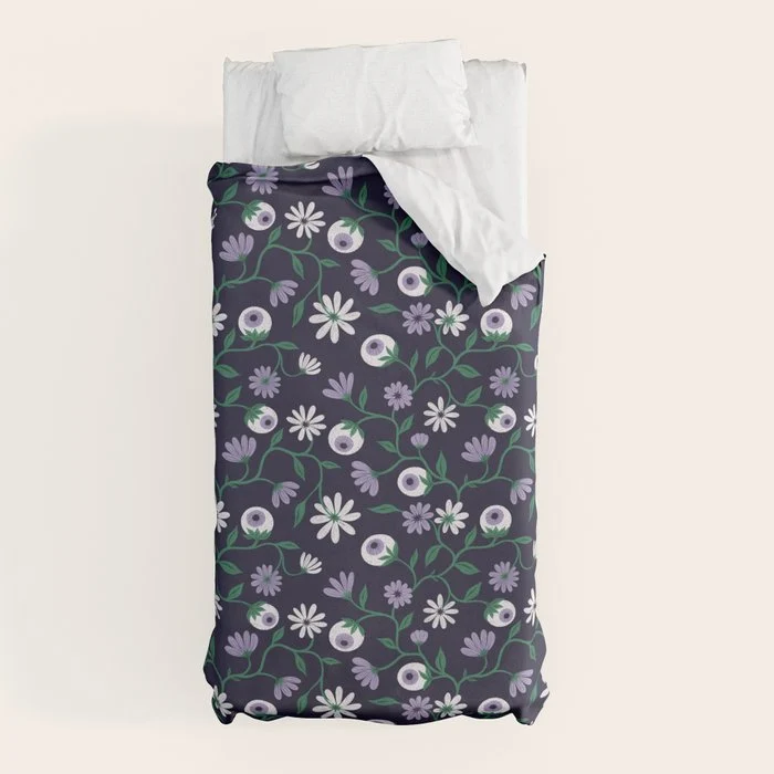 Dark Gothic Floral Garden Flowers and Eyes Creepy Halloween Duvet Cover