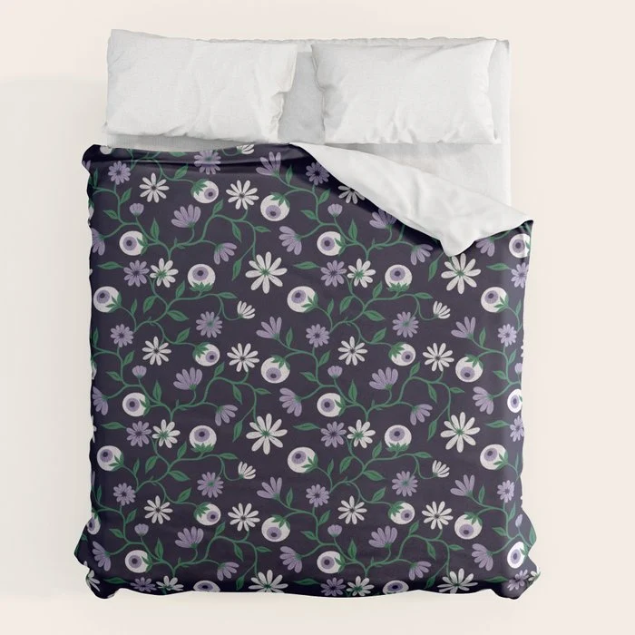 Dark Gothic Floral Garden Flowers and Eyes Creepy Halloween Duvet Cover