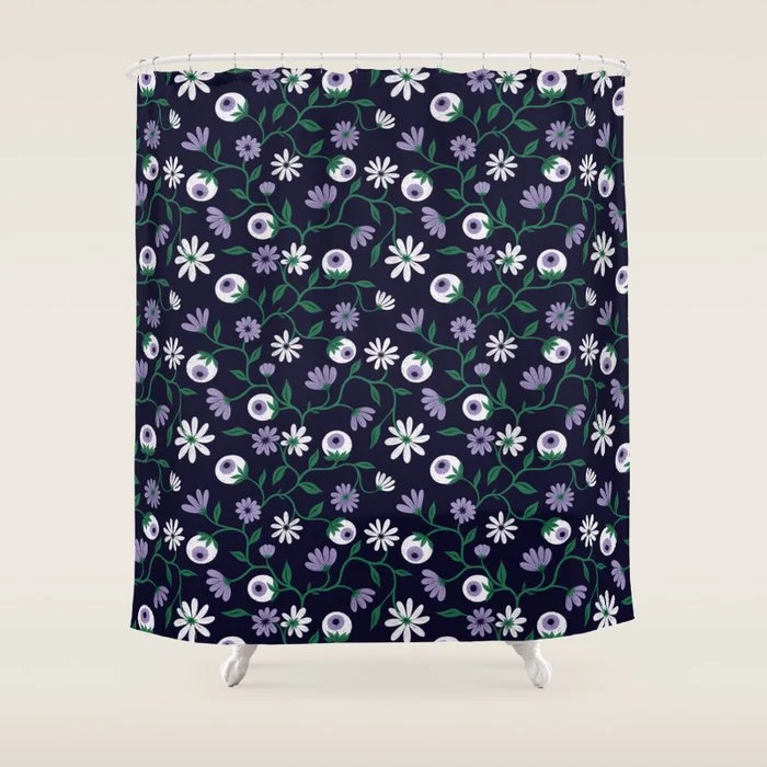 Dark Gothic Floral Garden Flowers and Eyes Creepy Halloween Shower Curtain