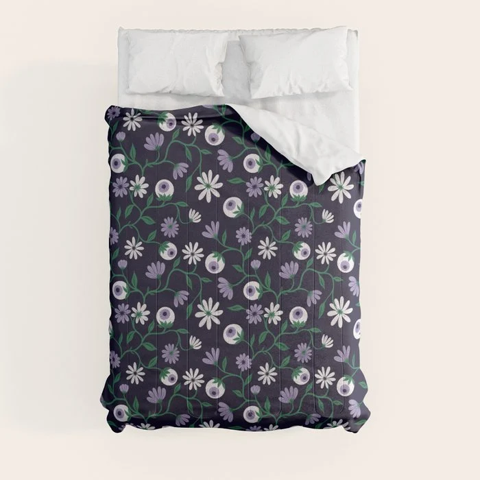 Dark Gothic Floral Garden Flowers and Eyes Creepy Halloween Comforter