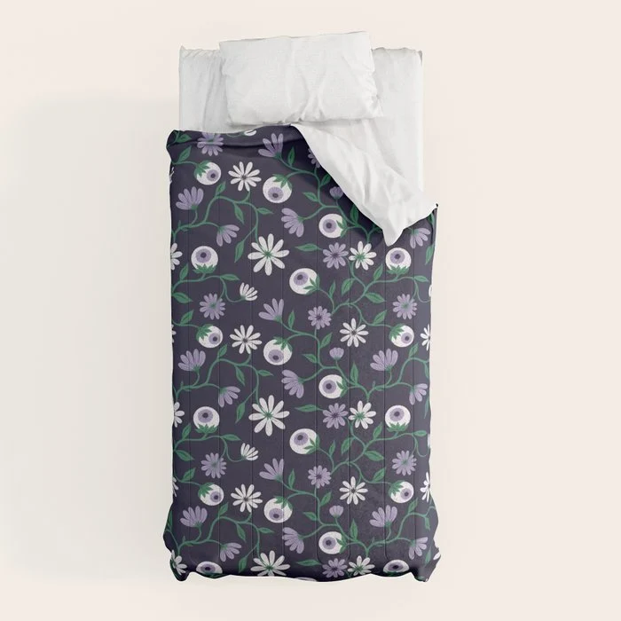 Dark Gothic Floral Garden Flowers and Eyes Creepy Halloween Comforter