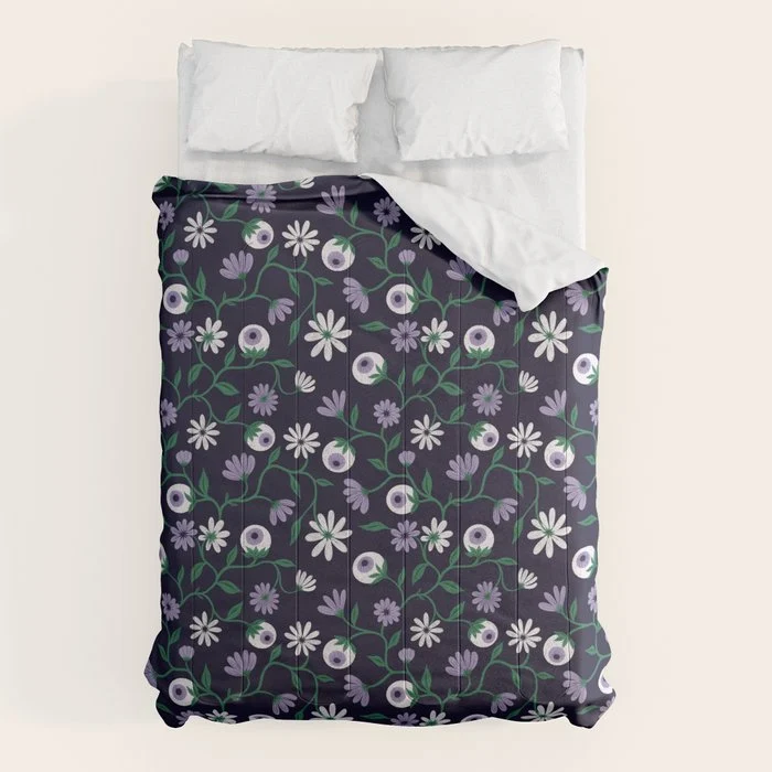 Dark Gothic Floral Garden Flowers and Eyes Creepy Halloween Comforter