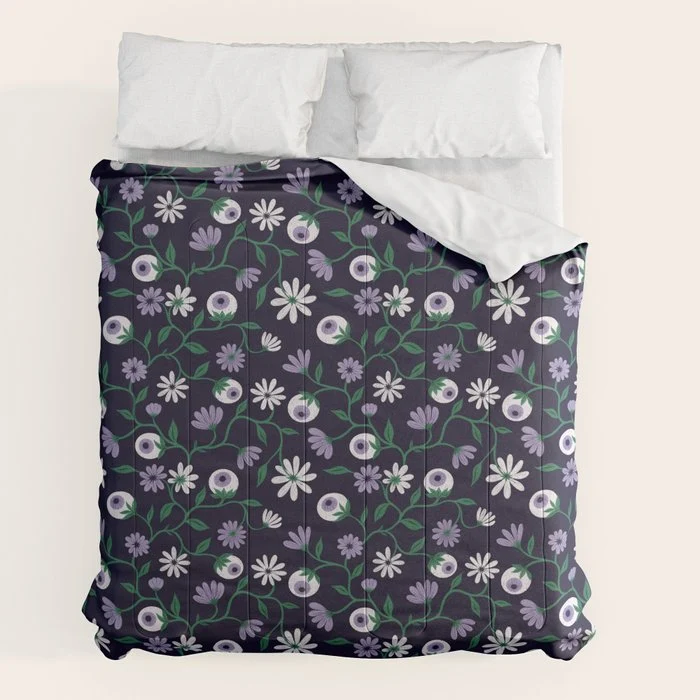 Dark Gothic Floral Garden Flowers and Eyes Creepy Halloween Comforter