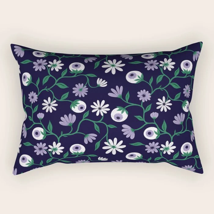 Dark Gothic Floral Garden Flowers and Eyes Creepy Halloween Rectangular Pillow