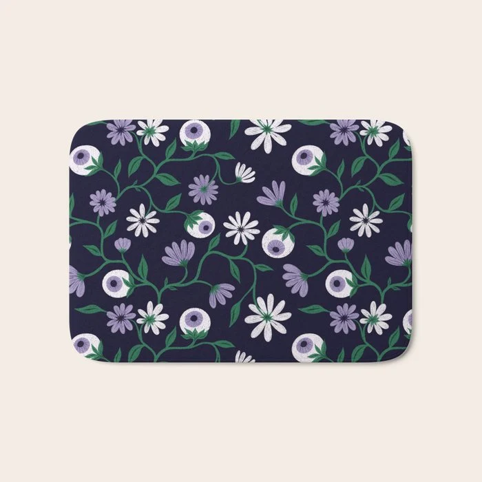 Dark Gothic Floral Garden Flowers and Eyes Creepy Halloween Bath Mat