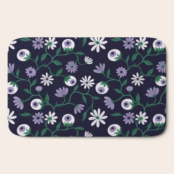 Dark Gothic Floral Garden Flowers and Eyes Creepy Halloween Bath Mat