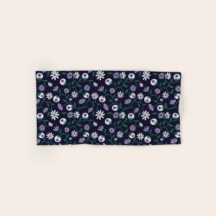 Dark Gothic Floral Garden Flowers and Eyes Creepy Halloween Bath Towel
