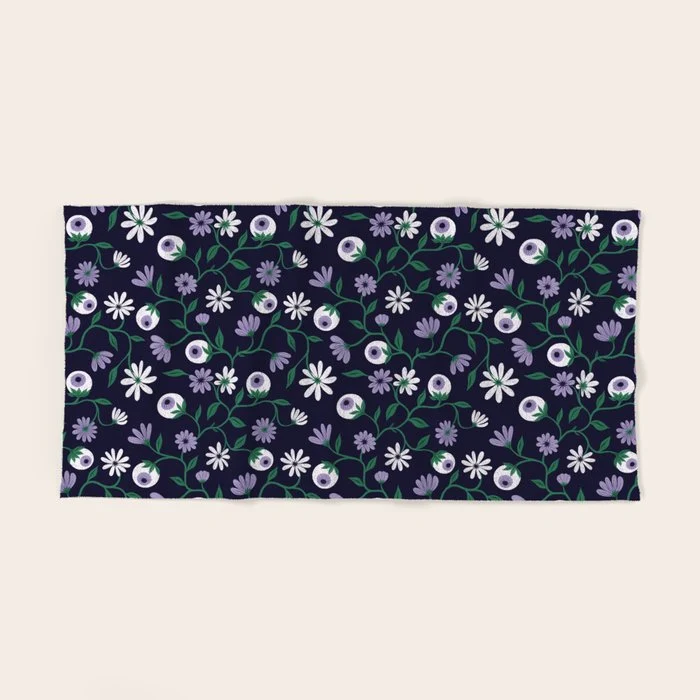 Dark Gothic Floral Garden Flowers and Eyes Creepy Halloween Bath Towel
