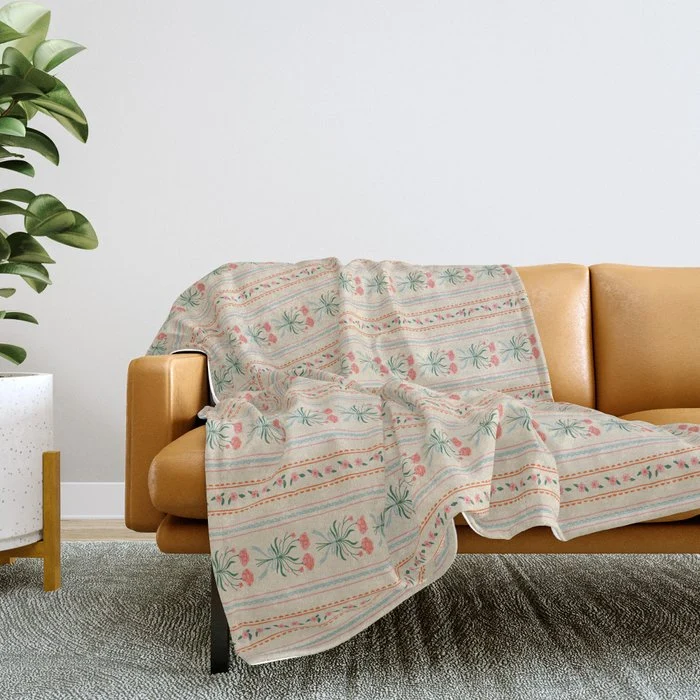 Vintage rose flower bouquet stripe art pattern Throw Blanket