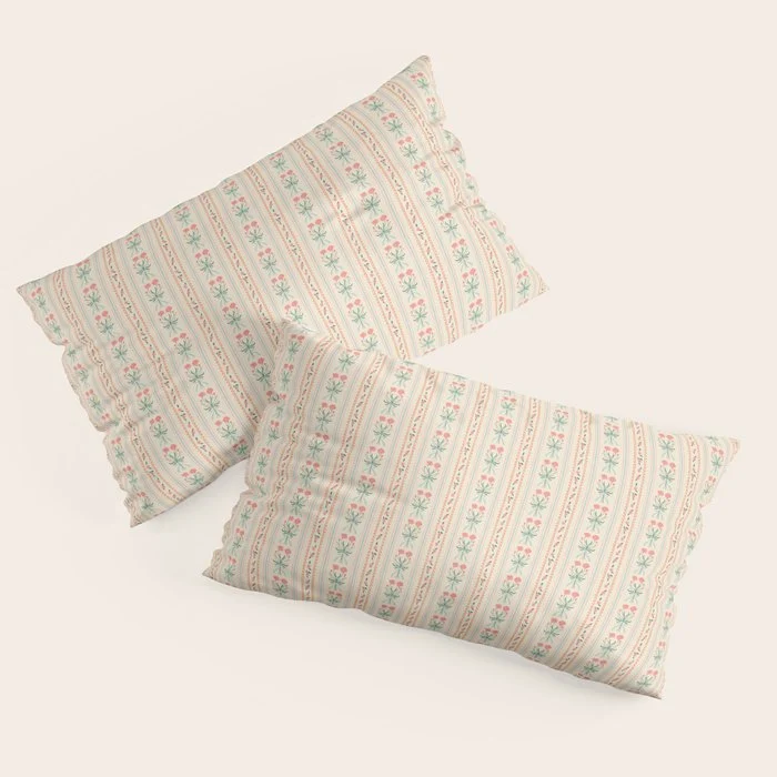 Vintage rose flower bouquet stripe art pattern Pillow Sham