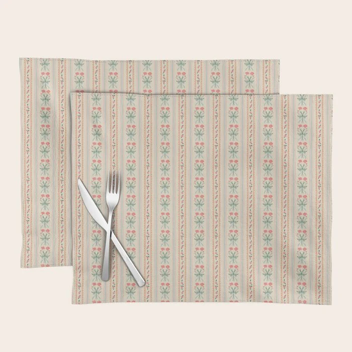 Vintage rose flower bouquet stripe art pattern Placemat