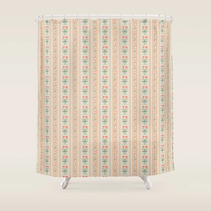 Vintage rose flower bouquet stripe art pattern Shower Curtain