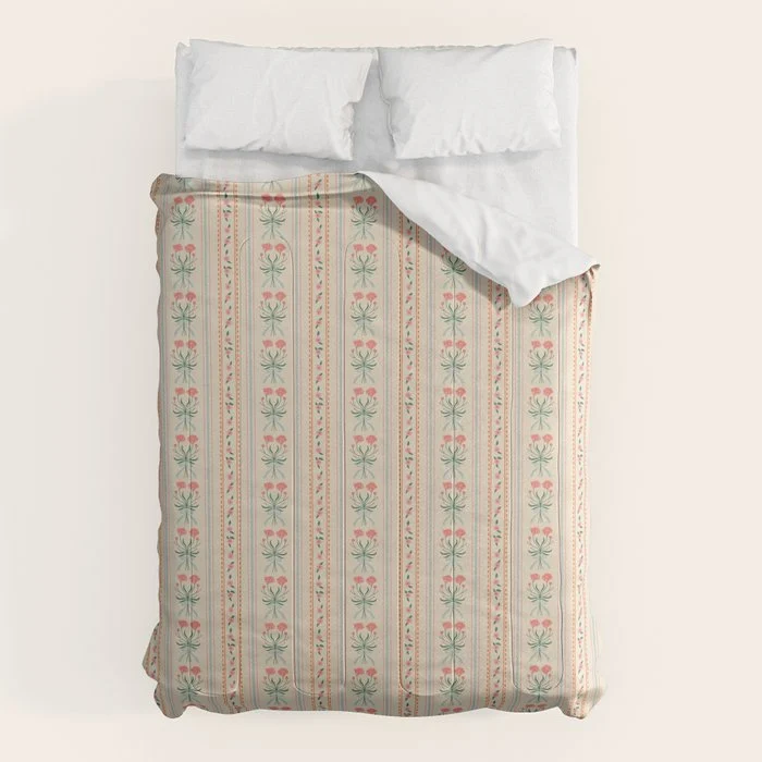 Vintage rose flower bouquet stripe art pattern Comforter