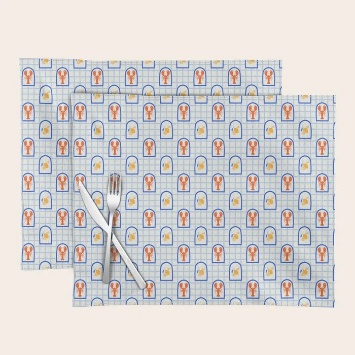 Mediterranean lobster sea food art pattern Placemat
