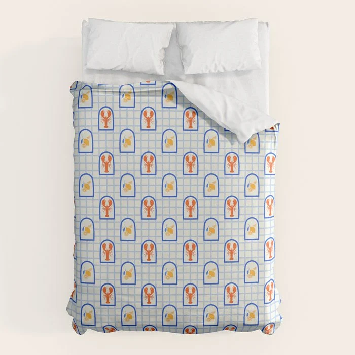 Mediterranean lobster sea food art pattern Duvet Cover