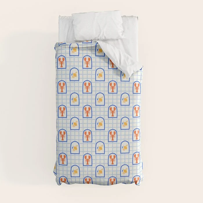 Mediterranean lobster sea food art pattern Duvet Cover