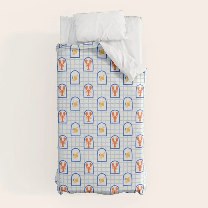 Mediterranean lobster sea food art pattern Duvet Cover