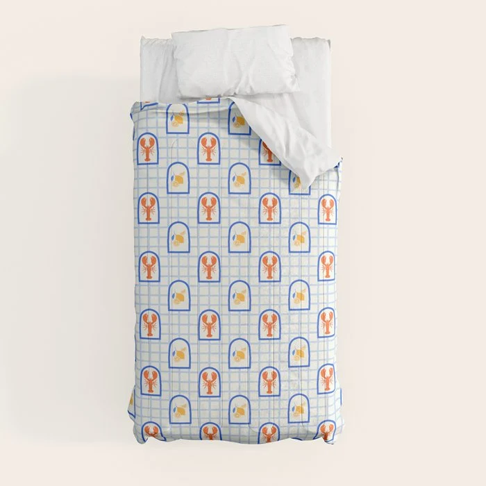 Mediterranean lobster sea food art pattern Comforter