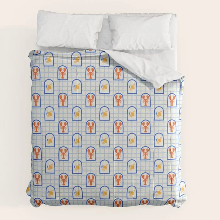 Mediterranean lobster sea food art pattern Comforter